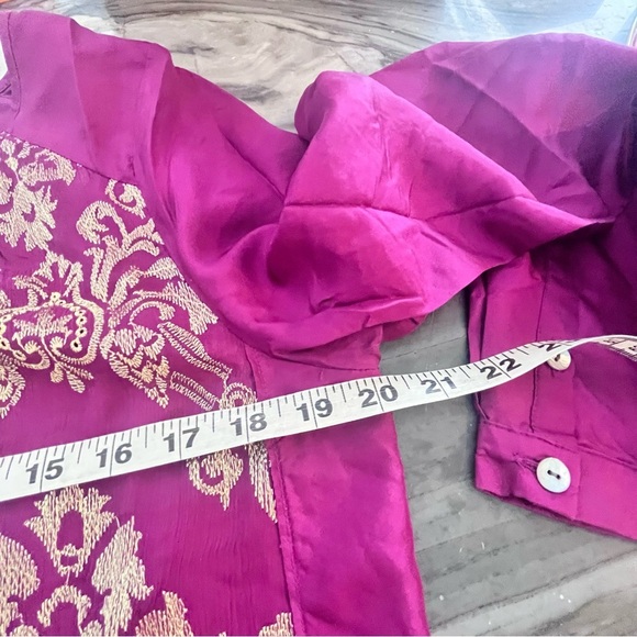 Sundance Womens Medium Renaissance Embroidered Silk Top Purple Burgundy Gold Top - Picture 4 of 5